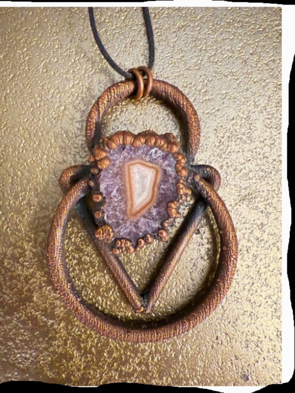 Handmade Electroformed Copper Amethyst Geode Pendant Necklace